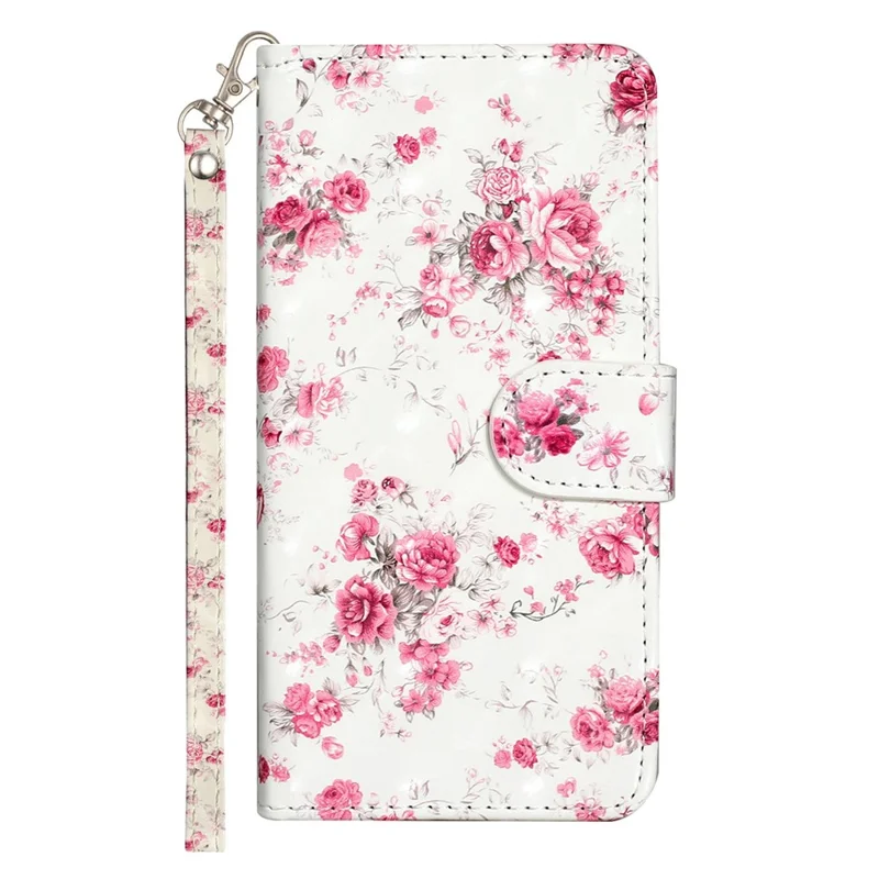For Samsung Galaxy S23 PU Leather Wallet Flip Cover Stand Feature 3D Pattern Printing Magnetic Closure Phone Case with Strap - Roses