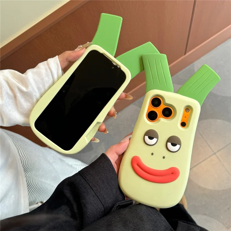 Custodia in silicone iPhone 17 Pro Cute Big Green Onion Design Antiurto Cover Posteriore per Telefono