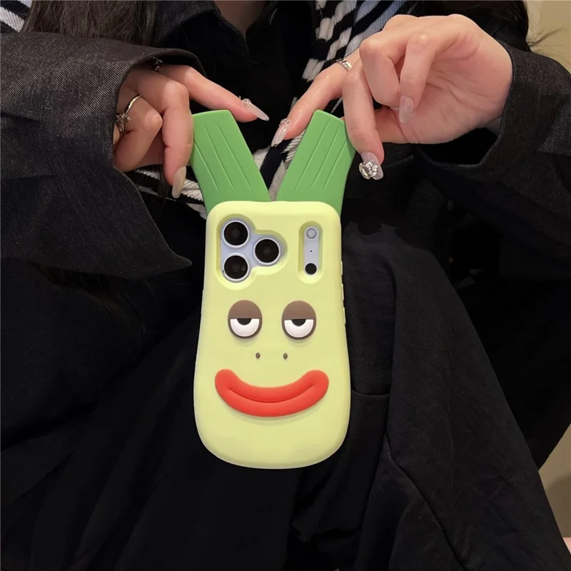 Custodia in silicone iPhone 17 Pro Cute Big Green Onion Design Antiurto Cover Posteriore per Telefono