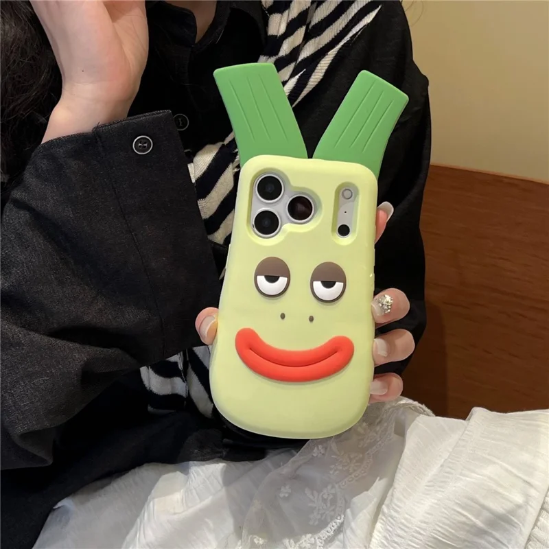Custodia in silicone iPhone 17 Pro Cute Big Green Onion Design Antiurto Cover Posteriore per Telefono