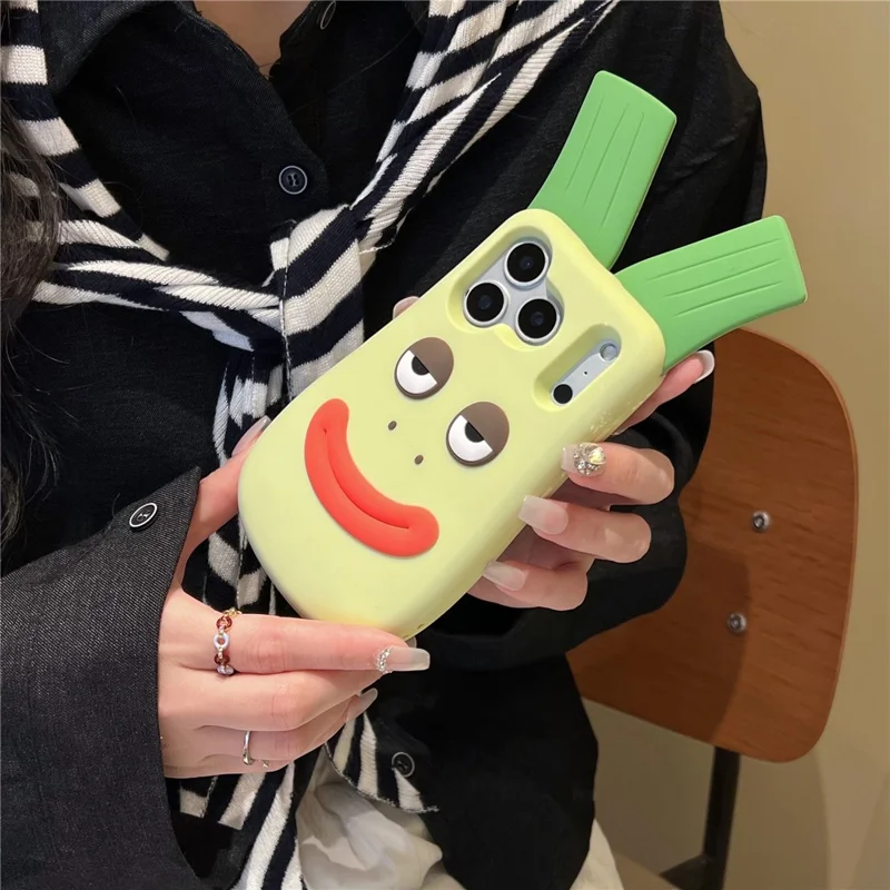 Custodia in silicone iPhone 17 Pro Cute Big Green Onion Design Antiurto Cover Posteriore per Telefono