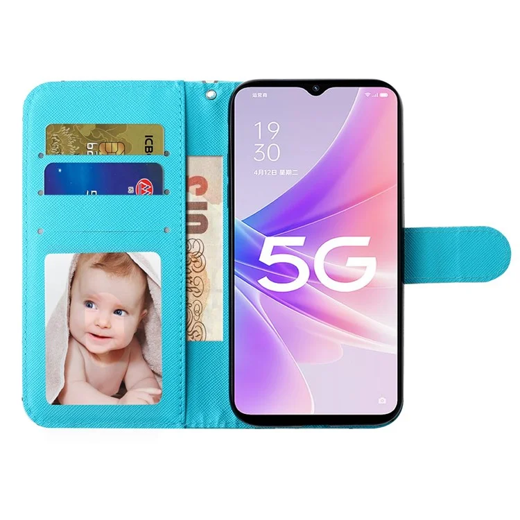 Per Oppo A57 (2022) 5G / A57 4G / A77 5G / A57s 4G Custodia in pelle PU per telefono con stampa a 3D, custodia protettiva con portafoglio e supporto / cinturino - Farfalle blu e oro