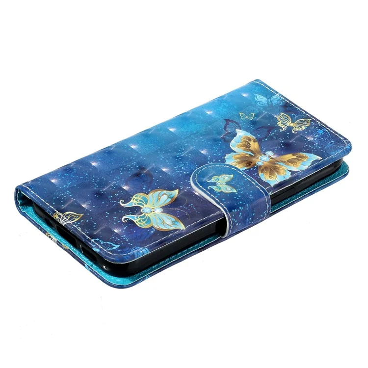 Per Oppo A57 (2022) 5G / A57 4G / A77 5G / A57s 4G Custodia in pelle PU per telefono con stampa a 3D, custodia protettiva con portafoglio e supporto / cinturino - Farfalle blu e oro