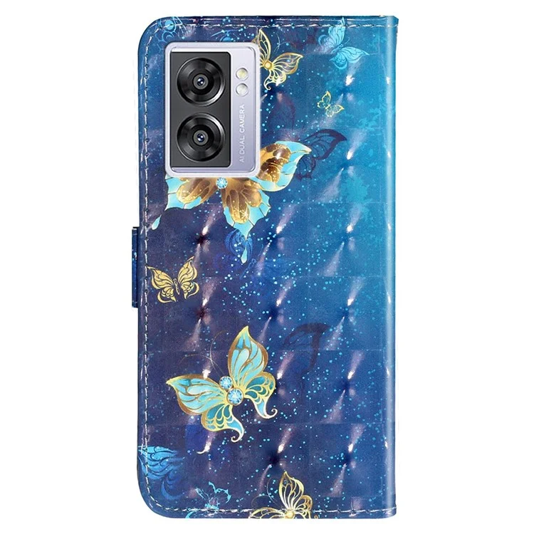 Per Oppo A57 (2022) 5G / A57 4G / A77 5G / A57s 4G Custodia in pelle PU per telefono con stampa a 3D, custodia protettiva con portafoglio e supporto / cinturino - Farfalle blu e oro