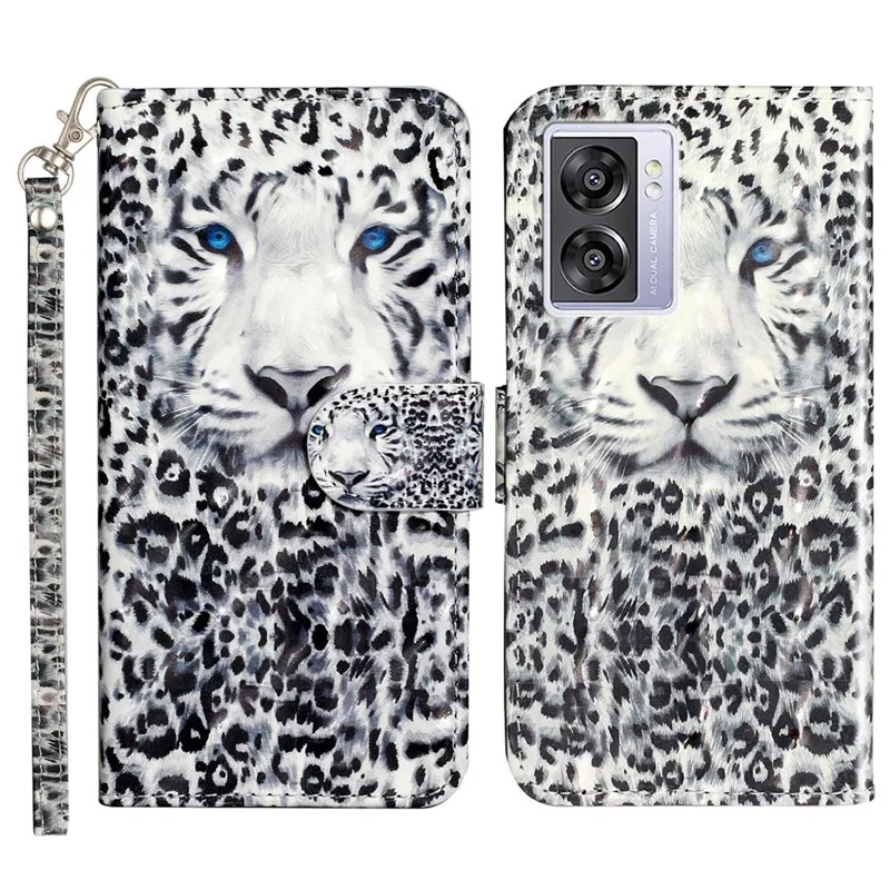 For Oppo A57 (2022) 5G / A57 4G  /  A77 5G /  A57s 4G PU Leather Wallet Phone Case 3D Pattern Printing Shockproof Case Folio Flip Cover with Stand / Strap - Leopard