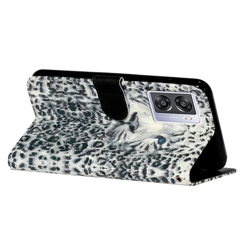For Oppo A57 (2022) 5G / A57 4G  /  A77 5G /  A57s 4G PU Leather Wallet Phone Case 3D Pattern Printing Shockproof Case Folio Flip Cover with Stand / Strap - Leopard