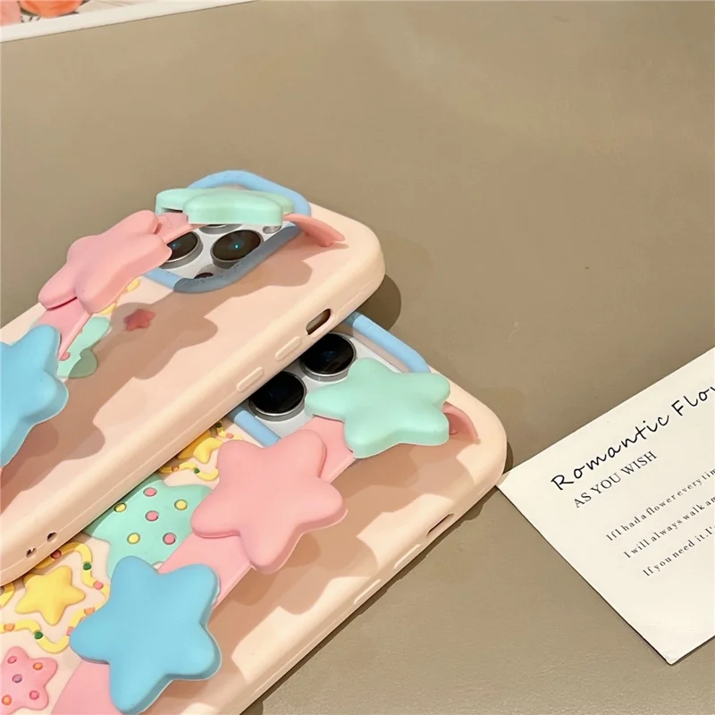 iPhone 15 Pro Silikonhülle mit Armband, Ständer, süßem Sterndesign, stoßfeste Handyhülle