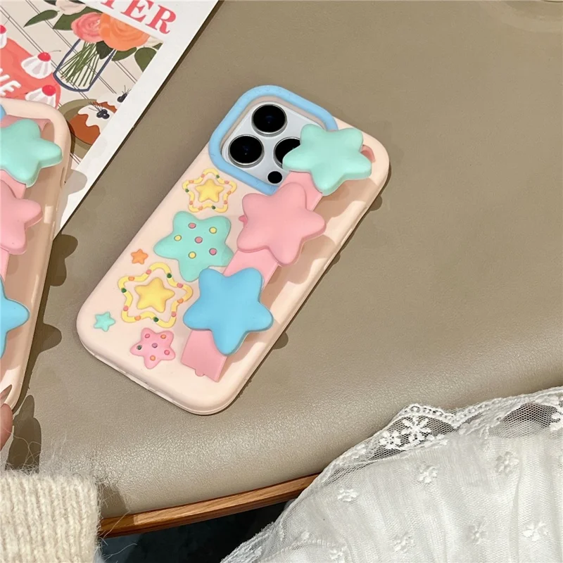 Siliconen hoesje voor iPhone 15 Pro Max met polsbandje, standaardfunctie, schattig sterretjesdesign, schokbestendige achterkant telefoonhoesje