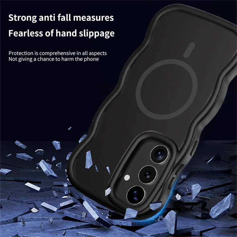 For Samsung Galaxy S25 FE Magnetic Case TPU + PC Phone Back Cover Skin Touch Wave Shape - Black