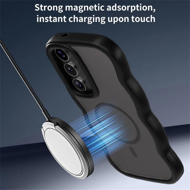 For Samsung Galaxy S25 FE Magnetic Case TPU + PC Phone Back Cover Skin Touch Wave Shape - Black