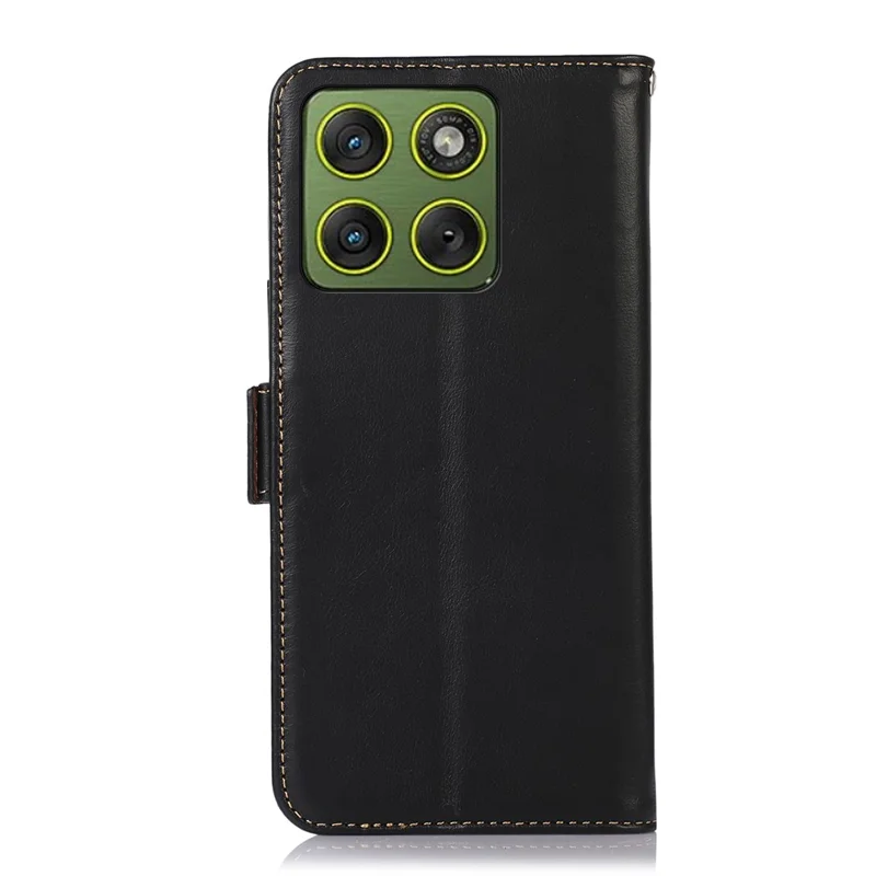 Voor Motorola Edge 70 5G hoesje RFID-blokkering Echt rundleer portemonnee telefoonhoes - Zwart