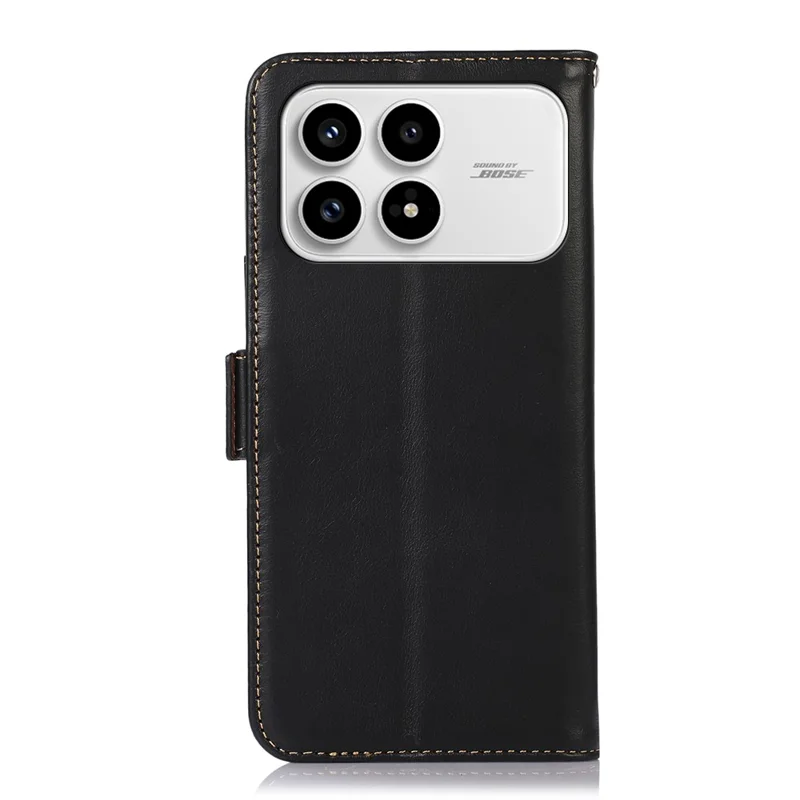 For Xiaomi Redmi K90 5G / Poco F8 Pro Case RFID Blocking Genuine Cow Leather Wallet Phone Cover - Black