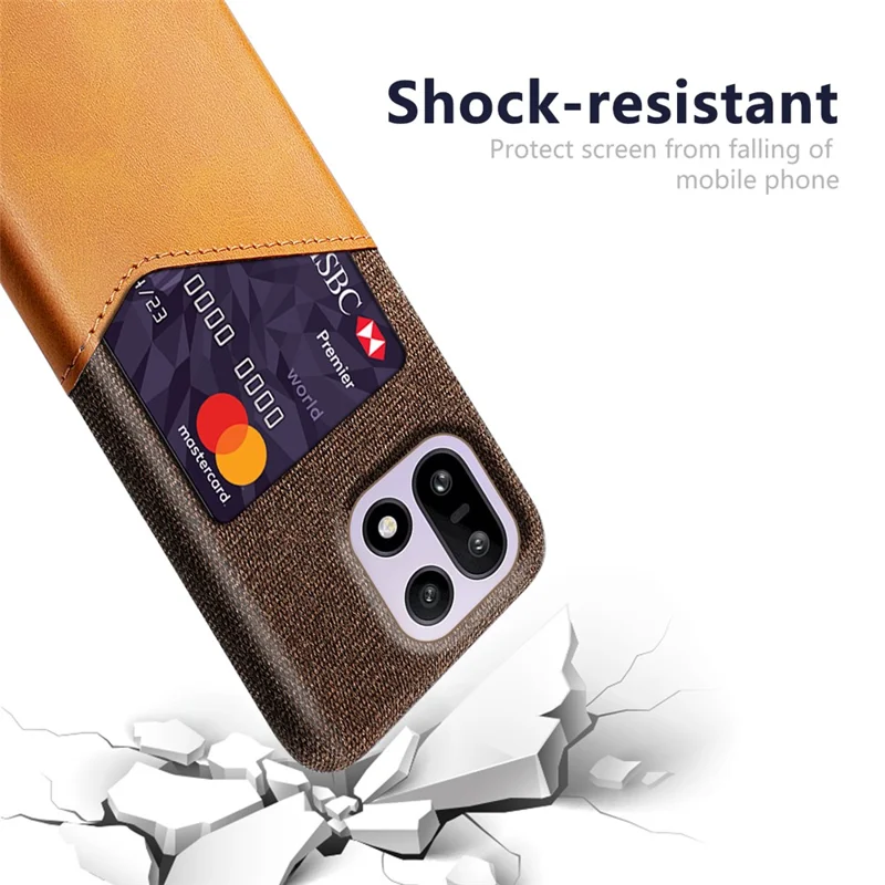 Voor OnePlus 15 5G hoesje PU-leer met stofstructuur harde PC telefoonhoes met kaarthouder - Oranje