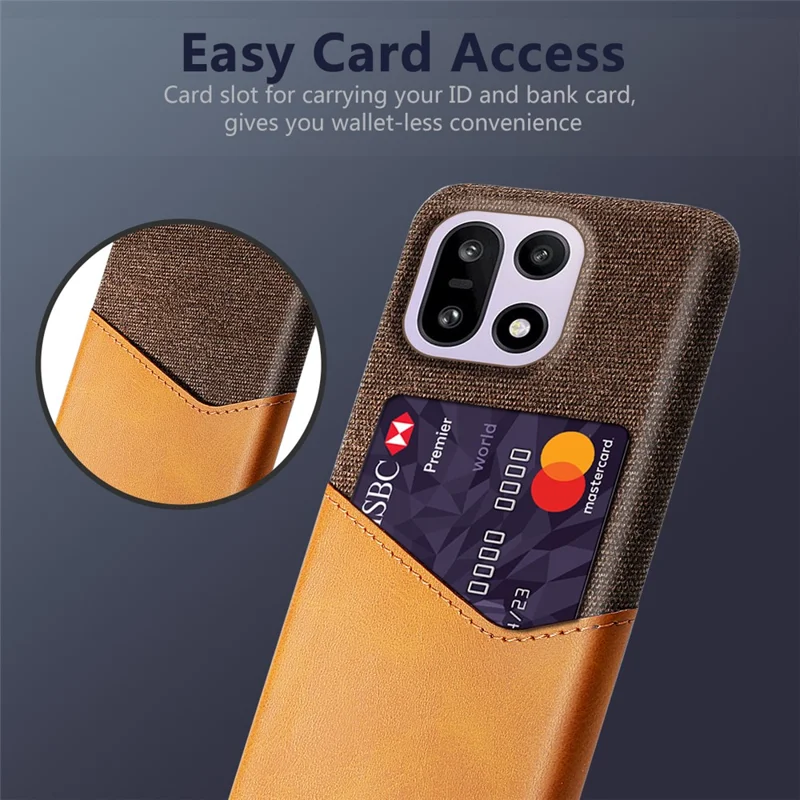 Voor OnePlus 15 5G hoesje PU-leer met stofstructuur harde PC telefoonhoes met kaarthouder - Oranje