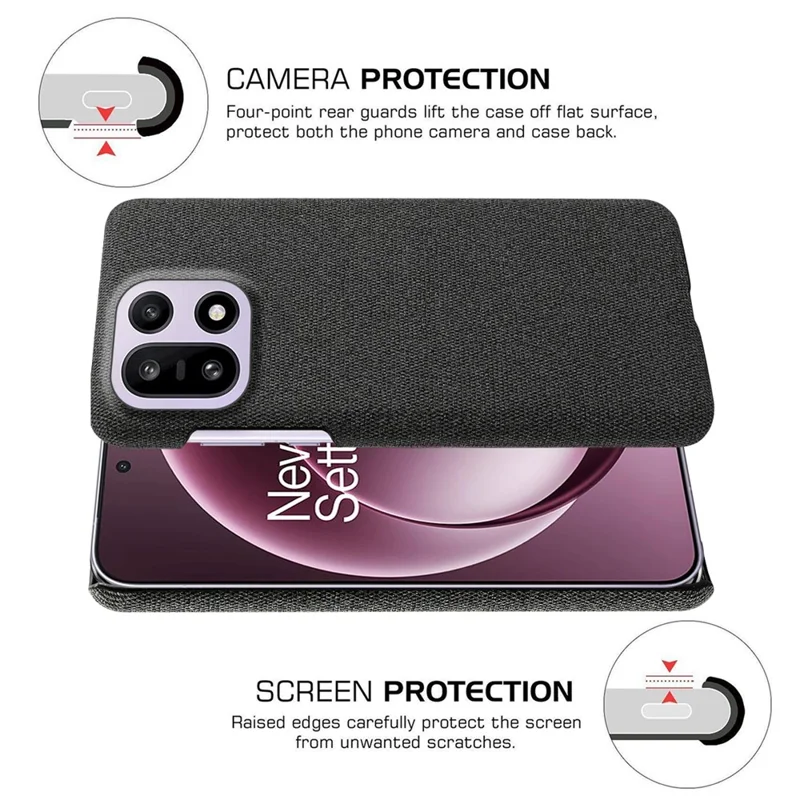 For OnePlus 15 5G Phone Case Cloth Texture Anti-Scratch Protective PC Back Cover - Black