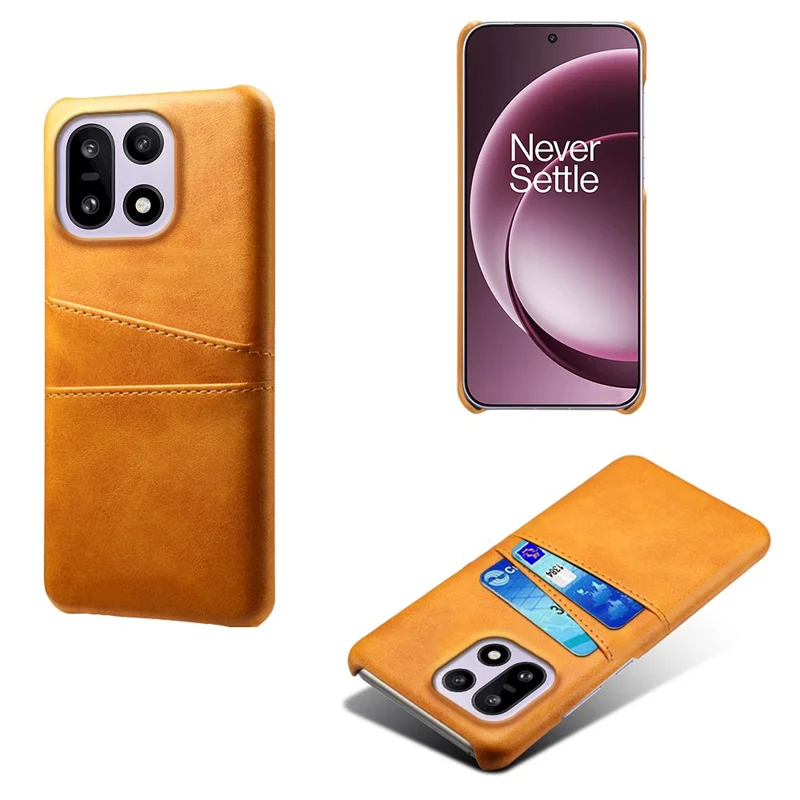 Custodia OnePlus 15 5G Doppio Slot per Schede in Pelle PU + Copertura per Telefono in PC Rigido - Arancione