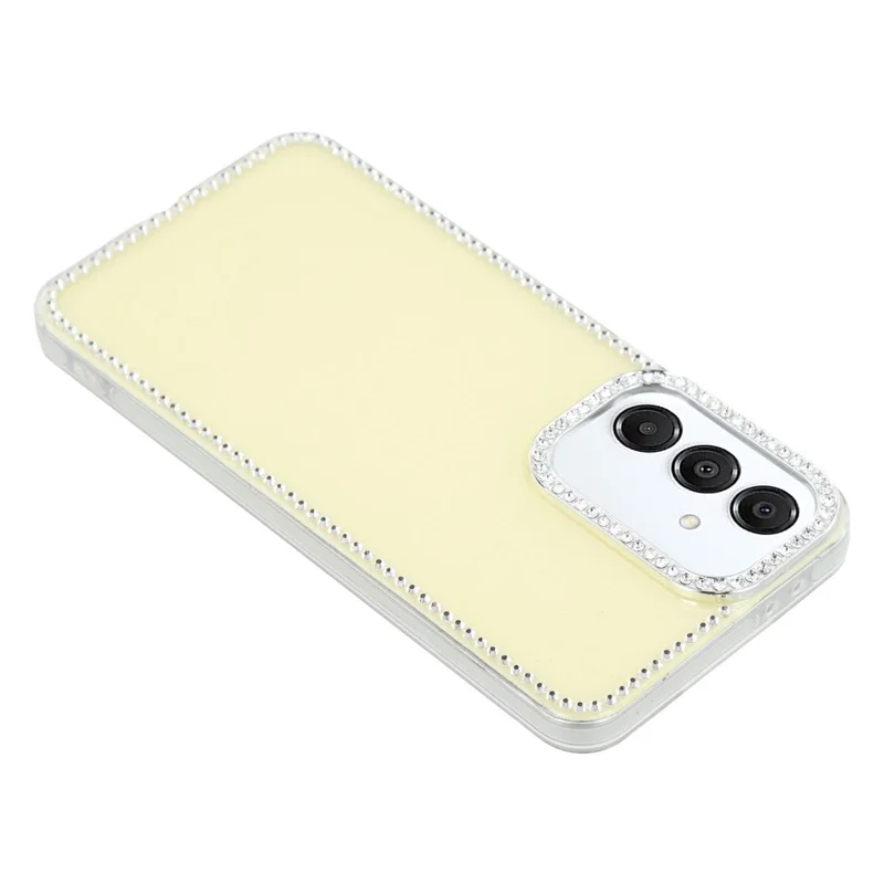 غطاء لهاتف Samsung Galaxy S25 FE مزينة بالكريستال ومزينة بحافة لامعة وخلفية متلألئة من مادة TPU + PC باستخدام تقنية IMD - أصفر فاتح لامع
