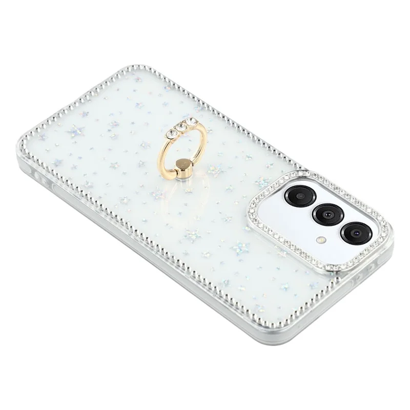 Samsung Galaxy S25 FE hoesje met ringstandaard Rhinestone rand TPU + PC IMD telefoonhoesje - Sterrentransparant