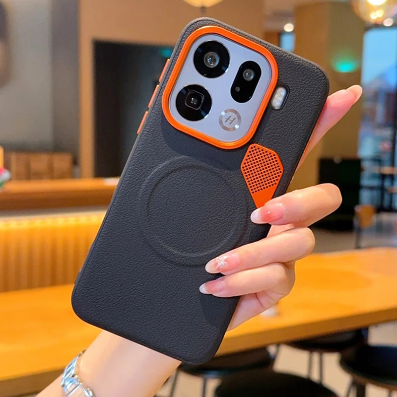 For Oppo Find X9 Pro 5G Magnetic Case Leather Coated PC + TPU Phone Cover with Heat Dissipation Sheet - Black