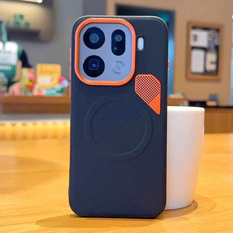 For Oppo Find X9 Pro 5G Magnetic Case Leather Coated PC + TPU Phone Cover with Heat Dissipation Sheet - Black