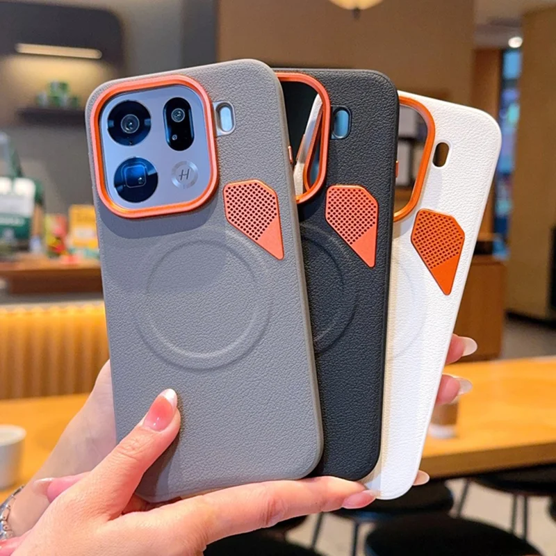 For Oppo Find X9 Pro 5G Magnetic Case Leather Coated PC + TPU Phone Cover with Heat Dissipation Sheet - Black