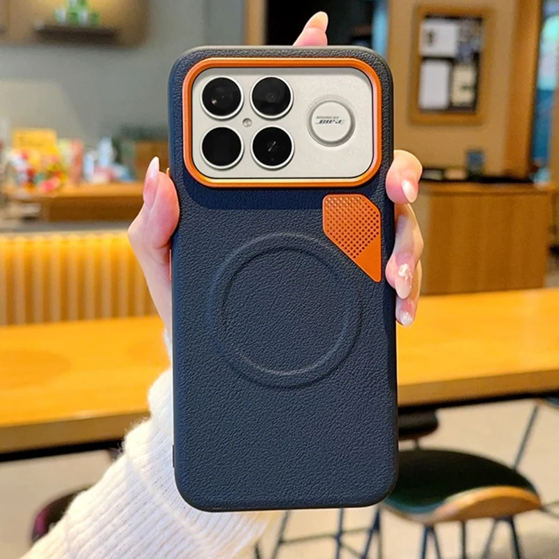 Étui magnétique Xiaomi Redmi K90 Pro Max 5G en cuir enduit de PC + TPU avec feuille de dissipation de chaleur - Noir