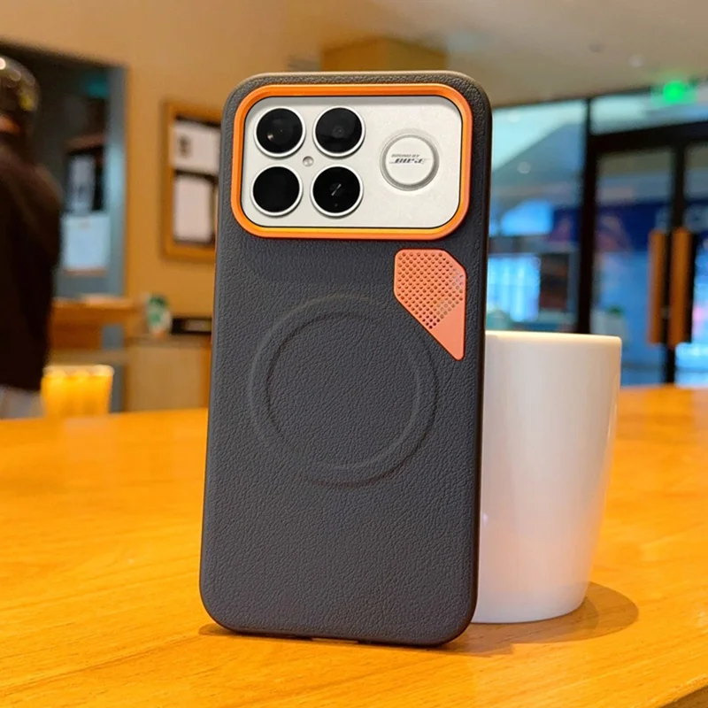 Étui magnétique Xiaomi Redmi K90 Pro Max 5G en cuir enduit de PC + TPU avec feuille de dissipation de chaleur - Noir