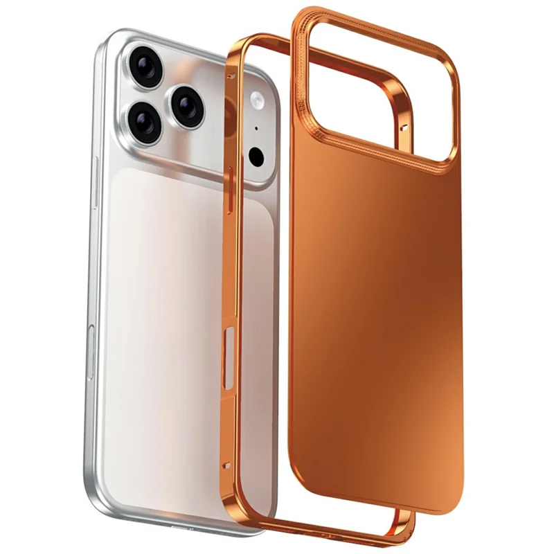 For iPhone 17 Pro Max Case Locking Buckle Alloy Frame Matte PC Back Phone Cover - Orange