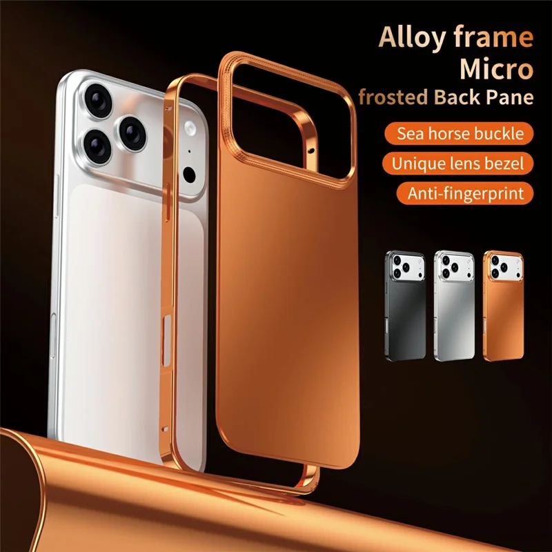 For iPhone 17 Pro Max Case Locking Buckle Alloy Frame Matte PC Back Phone Cover - Orange