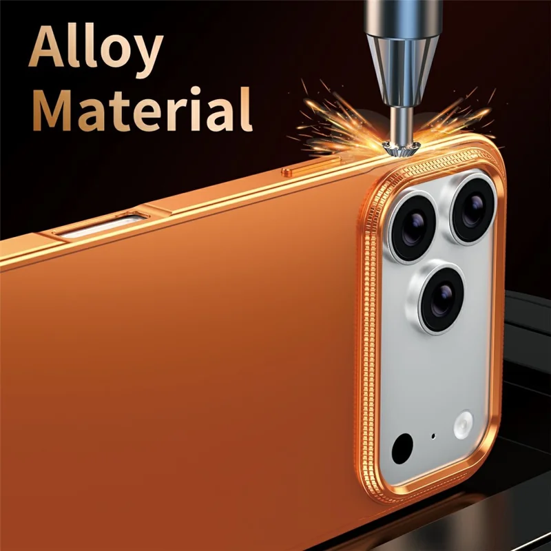 For iPhone 17 Pro Max Case Locking Buckle Alloy Frame Matte PC Back Phone Cover - Orange