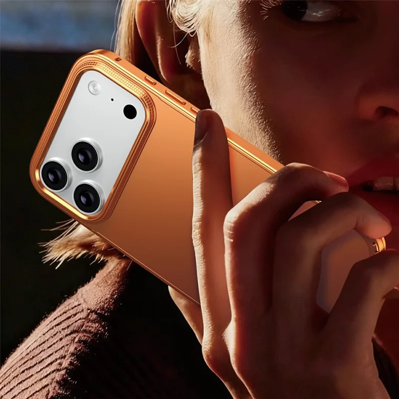 For iPhone 17 Pro Max Case Locking Buckle Alloy Frame Matte PC Back Phone Cover - Orange