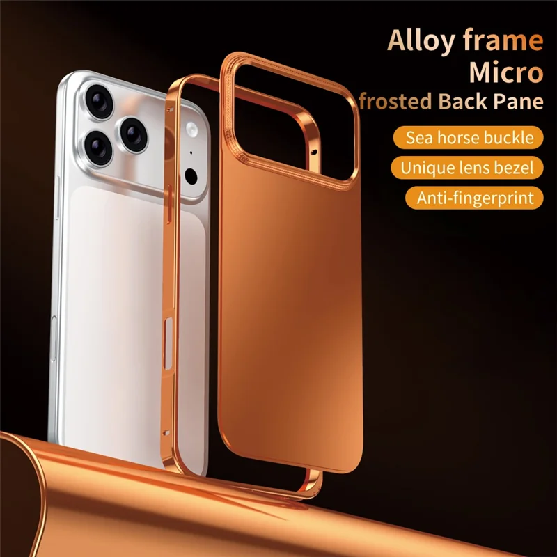 For iPhone 17 Pro Case Locking Buckle Alloy Frame Matte PC Back Phone Cover - Orange