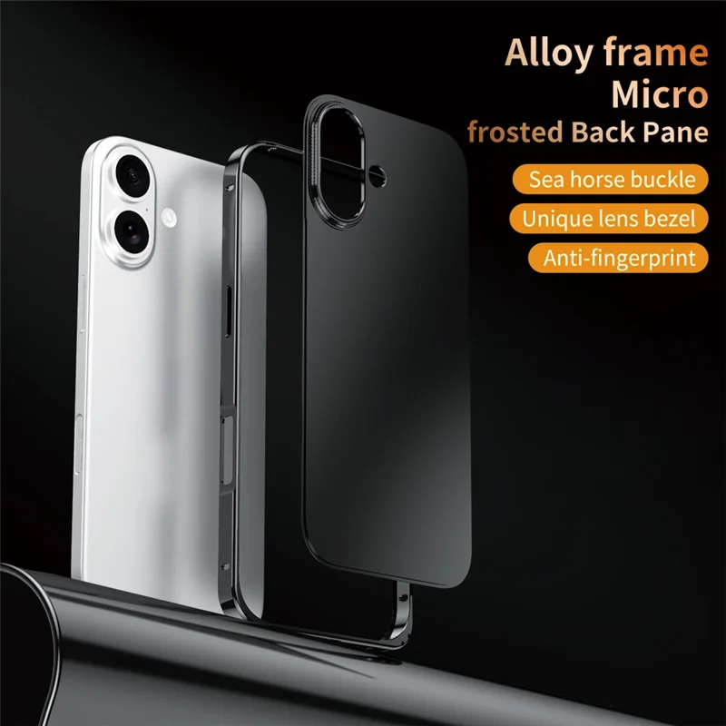 For iPhone 17 Case Locking Buckle Alloy Frame Matte PC Back Phone Cover - Black
