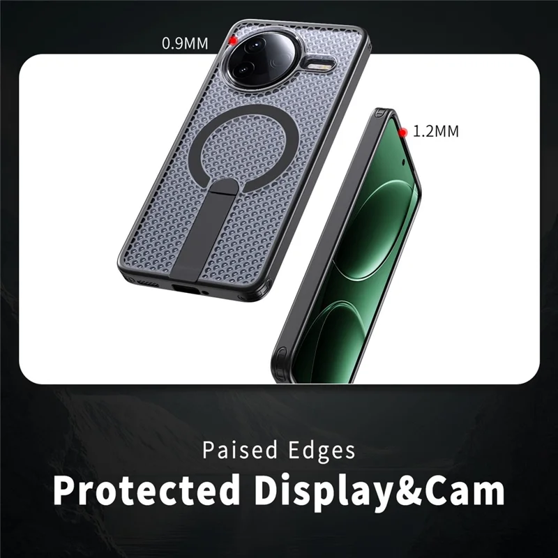 Magnetisk hylster til Xiaomi Redmi K80 5G / K80 Pro 5G / Poco F7 Pro 5G / Poco F7 Ultra 5G med fold ud stående og gridstruktur i TPU og PC - Sort