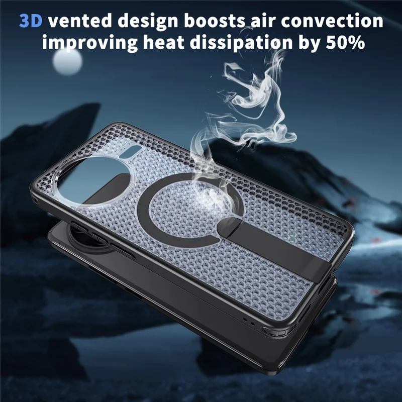 Magnetisk hylster til Xiaomi Redmi K80 5G / K80 Pro 5G / Poco F7 Pro 5G / Poco F7 Ultra 5G med fold ud stående og gridstruktur i TPU og PC - Sort