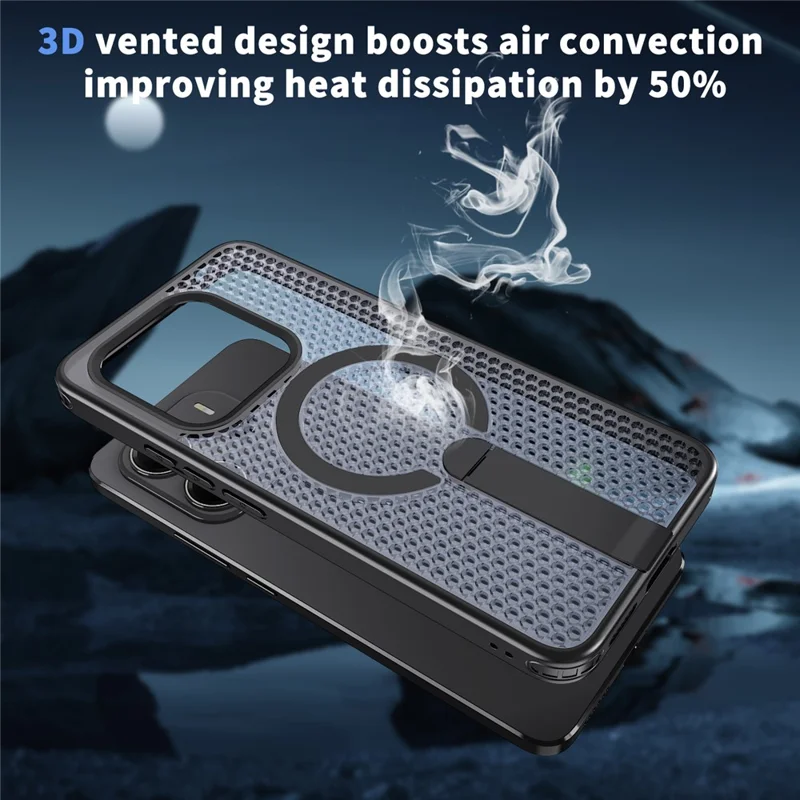 Custodia magnetica per Xiaomi Redmi Note 14 4G (164,84 mm) - Nero, con supporto e texture a griglia in TPU PC