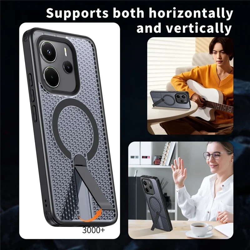 Custodia magnetica Xiaomi Redmi Note 14 5G Supporto per griglia Texture TPU PC Copertura posteriore del telefono - Nero