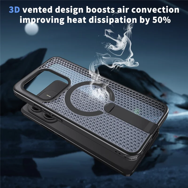 Custodia magnetica Xiaomi Redmi Note 14 5G Supporto per griglia Texture TPU PC Copertura posteriore del telefono - Nero