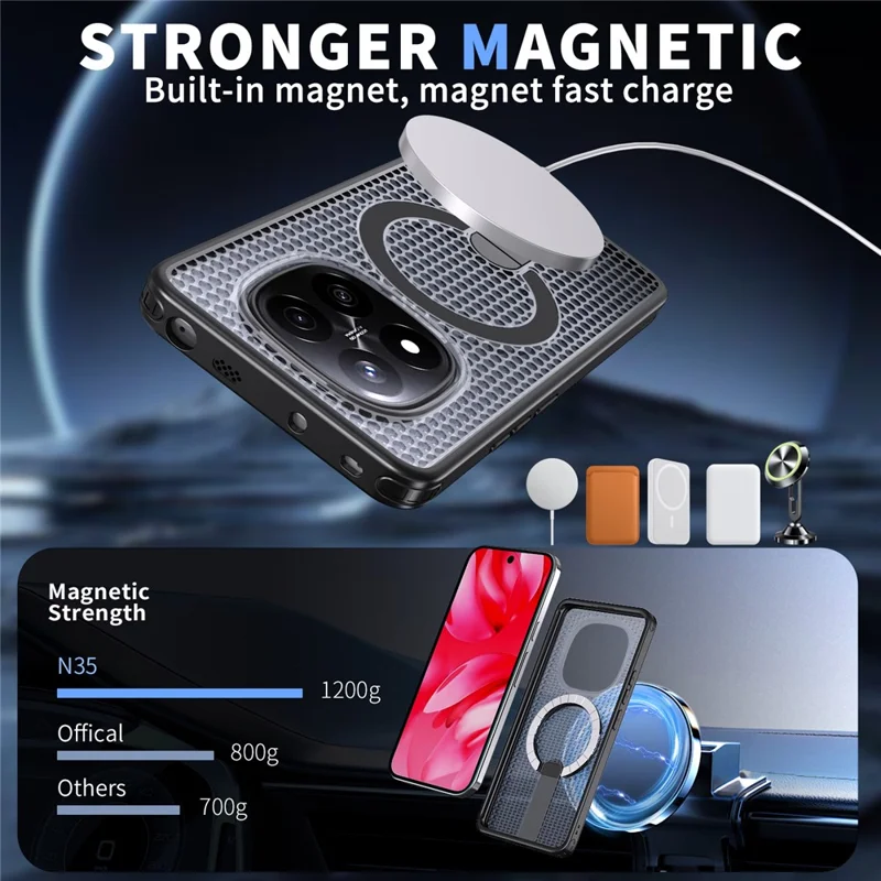 Custodia magnetica Xiaomi Redmi Note 14 Pro 5G Griglia Texture TPU PC Copertura posteriore del telefono - Nero