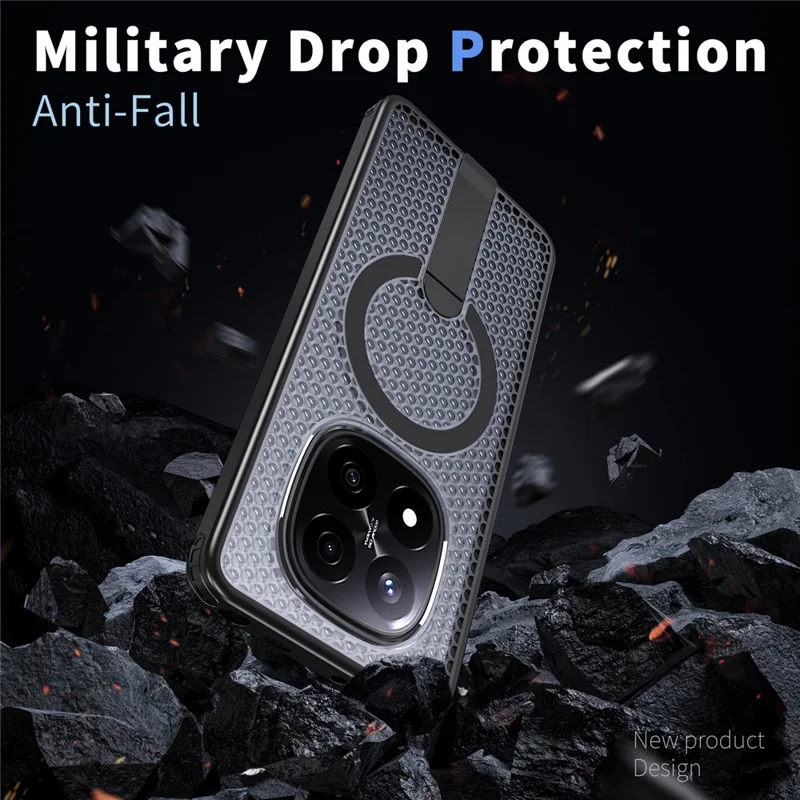 Custodia magnetica Xiaomi Redmi Note 14 Pro 5G Griglia Texture TPU PC Copertura posteriore del telefono - Nero