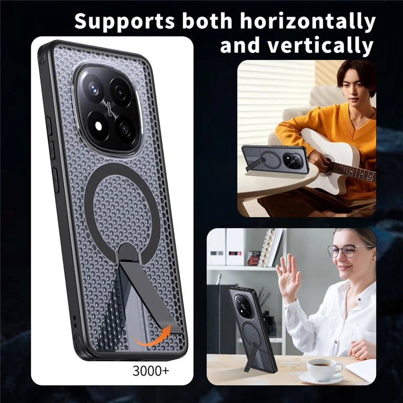 Custodia magnetica Xiaomi Redmi Note 14 Pro 5G Griglia Texture TPU PC Copertura posteriore del telefono - Nero