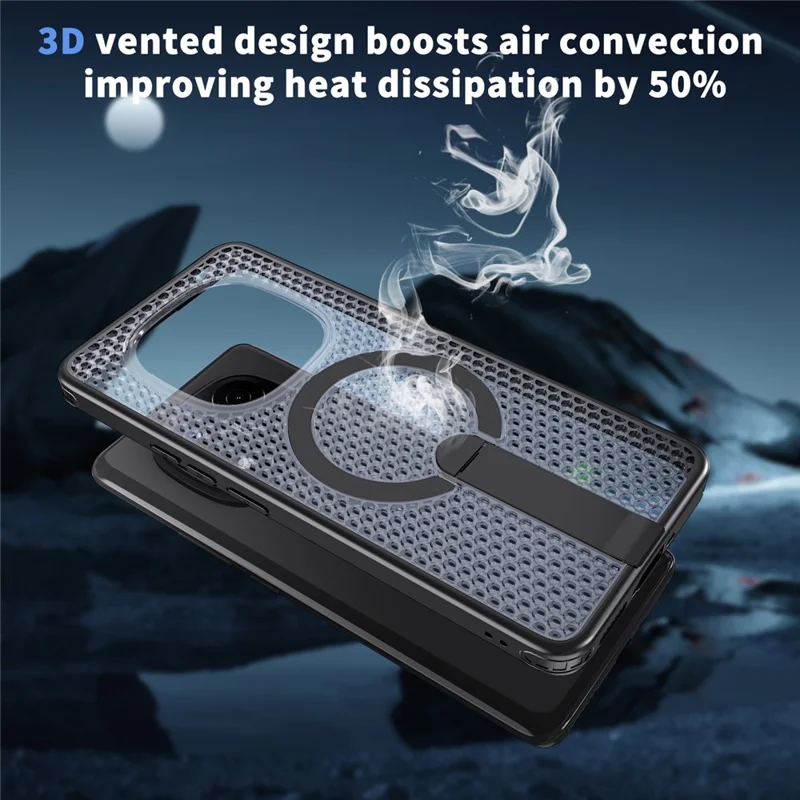 Custodia magnetica Xiaomi Redmi Note 14 Pro 5G Griglia Texture TPU PC Copertura posteriore del telefono - Nero