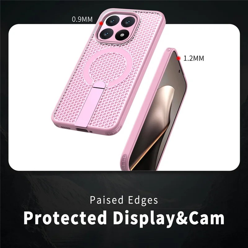 For Xiaomi 15T Magnetic Case Kickstand Grid Texture TPU PC Phone Back Cover - Pink
