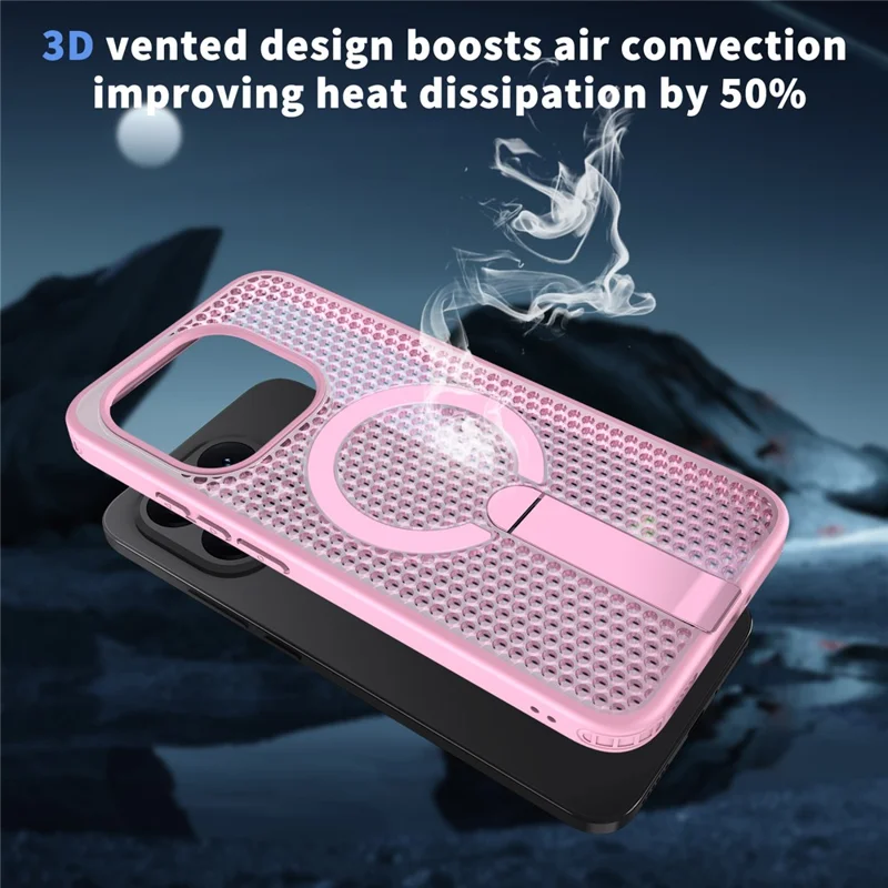 For Xiaomi 15T Magnetic Case Kickstand Grid Texture TPU PC Phone Back Cover - Pink