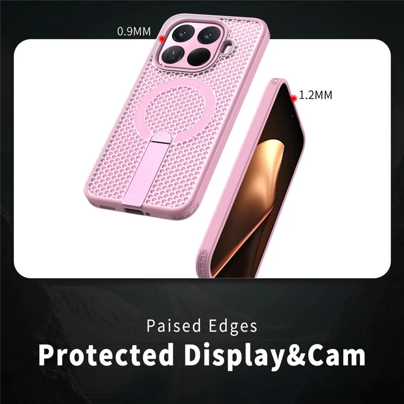 For Xiaomi 15T Pro Magnetic Case Kickstand Grid Texture TPU PC Phone Back Cover - Pink