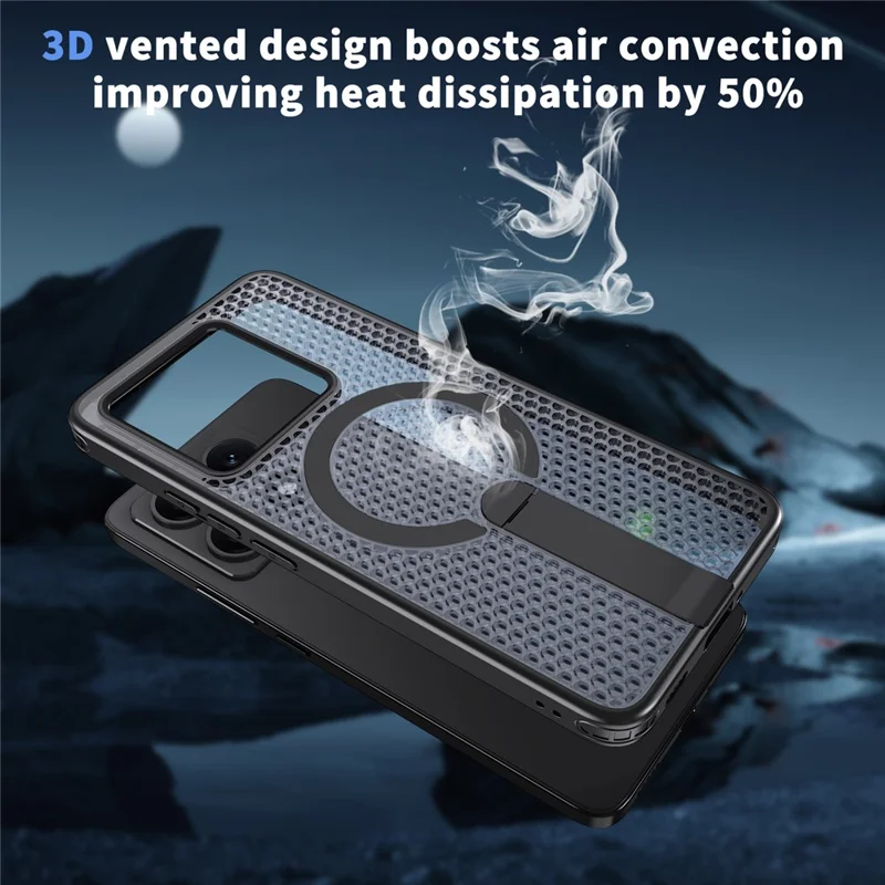 For Xiaomi 14T Magnetic Case Kickstand Grid Texture TPU PC Phone Back Cover - Black