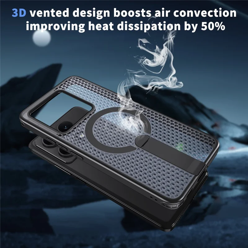 For Xiaomi 14T Pro Magnetic Case Kickstand Grid Texture TPU PC Phone Back Cover - Black