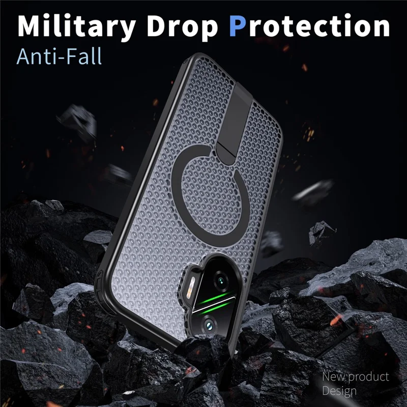 Xiaomi Poco F7 5G / Redmi Turbo 4 Pro 5G Magnetische Hülle mit Ständer, Gittermuster, TPU-PC-Rückseite - Schwarz