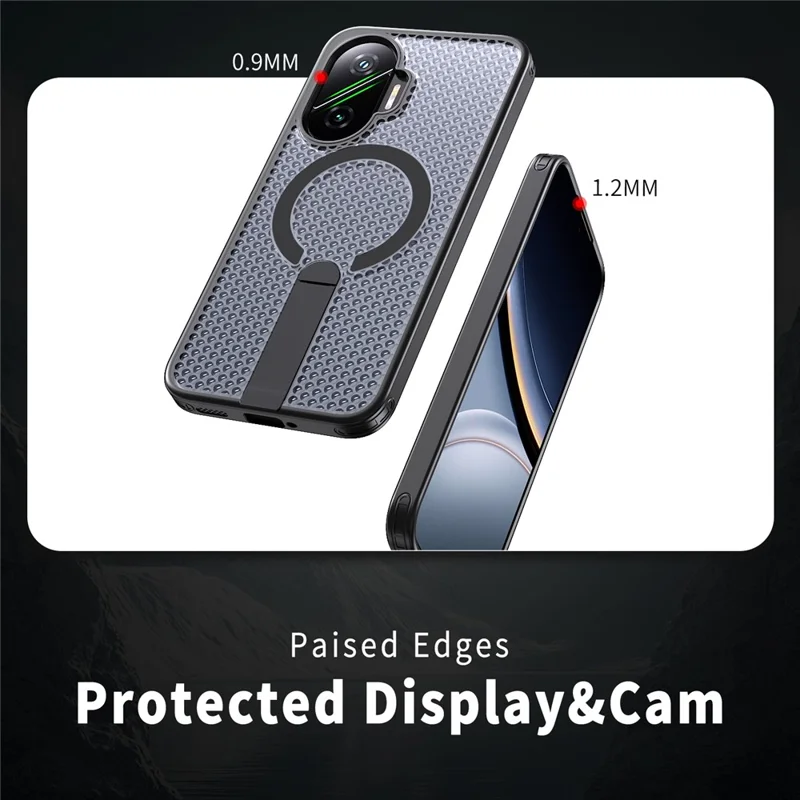 Xiaomi Poco F7 5G / Redmi Turbo 4 Pro 5G Magnetische Hülle mit Ständer, Gittermuster, TPU-PC-Rückseite - Schwarz