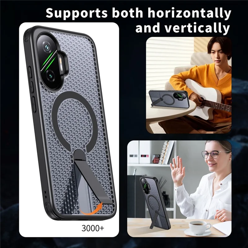 Xiaomi Poco F7 5G / Redmi Turbo 4 Pro 5G Magnetische Hülle mit Ständer, Gittermuster, TPU-PC-Rückseite - Schwarz